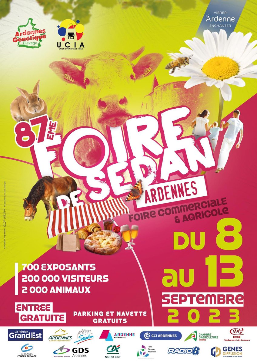 📣A vos agendas!
La 87ème édition de la #foiredesedan aura lieu du 8 au 13 septembre 2023! 

Une belle édition se prépare avec plein de surprises... !🤩🥳
A découvrir prochainement!

A partager sans modération 😎

#foire #sedan #ardennes