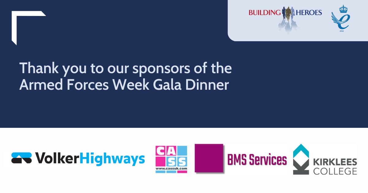 buildingheroes's tweet photo. ✨ Only 2 weeks left until the highly anticipated #GalaDinner 👏🏻  and we extend our gratitude to our generous sponsors BMS Services, @VolkerHighways, @kirkleescollege &amp; @CASS_BARRY_UK. 
Your support is invaluable in our mission to recruit, reskill and redeploy the #ArmedForces 🙏 https://t.co/NbnMDbRuRS