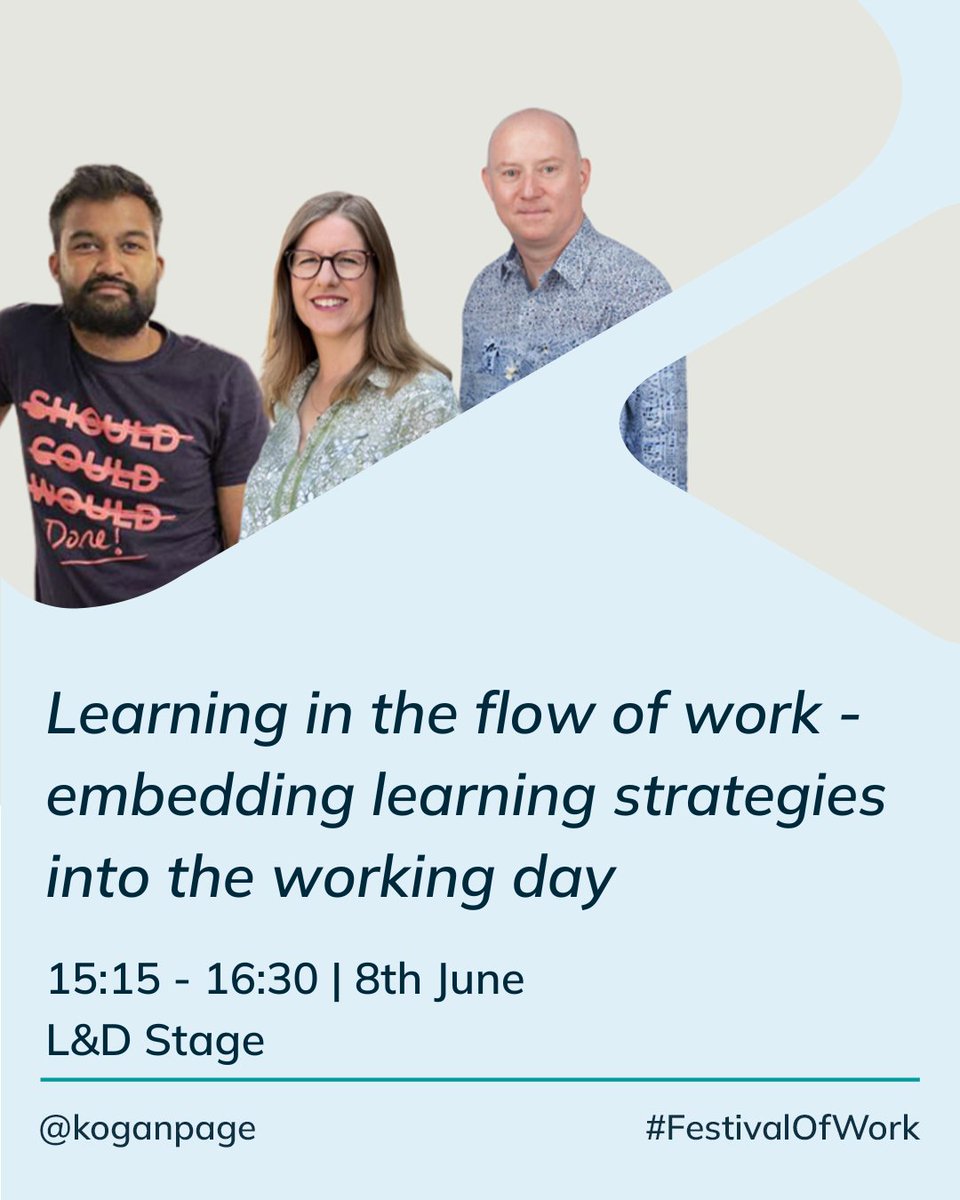 KoganPageHR's tweet photo. Donโt miss @AndyLancasterUK, @MiPS1608 and @ThatNelsonDude discussing #learning in the #FlowOfWork at 15:15!
Eager to meet the authors? Come and say hello to Michelle and Nelson at Stand E81 from 11:00 (you can also get your copies of their books signed!). https://t.co/sPFFrOYPwy