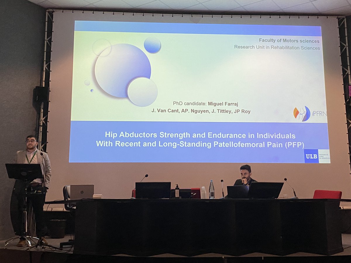 iPFRN's tweet photo. Miguel Farraj  sharing his findings that symptom duration may influence self-reported pain levels, but not hip muscle function in individuals with PFP. https://t.co/EjUtKj05hP