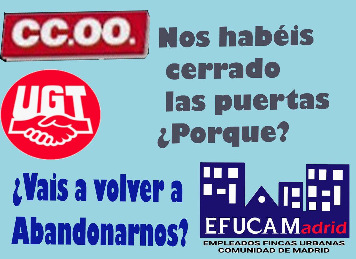 bendiitoseais's tweet photo. El trabajo de los sindicatos es muy importante cuando escuchan a los trabajadores valorando sus opiniones @CCOOHabitat_MAD @UGTMadrid no os habeis quedado sordos verdad? #UrbanasFincas @La_SER @COPE @El_Plural @elpais_espana @elmundoes @publico_es @LaVanguardia @elconfidencial https://t.co/GRIdYSo1hn
