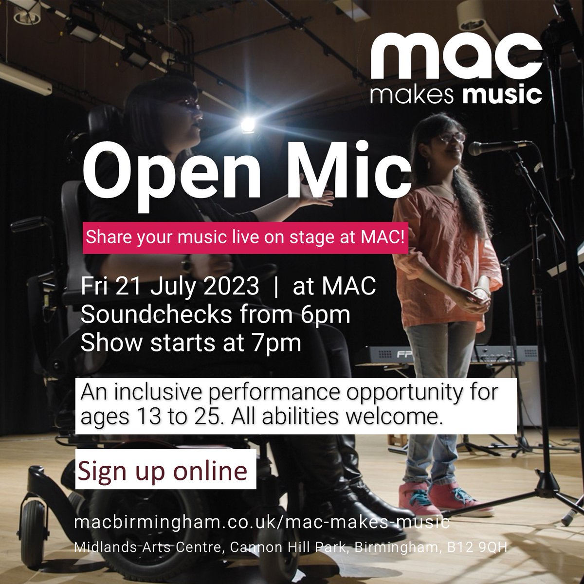 Our Open Mic is not just any #OpenMic! This is a fantastic opportunity for young musicians of all abilities aged 13 to 25 to perform on stage at MAC! Find out more and sign up here rb.gy/a5ghu