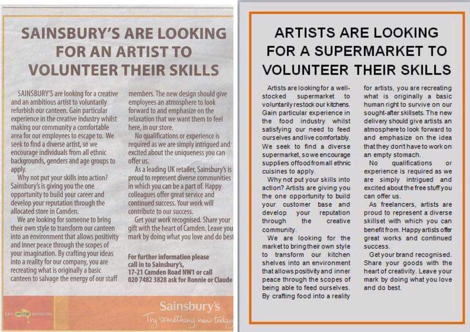 Clever response to Sainsbury's ludicrous suggestion to artists
#Sainsbury #art #irishart #britishart