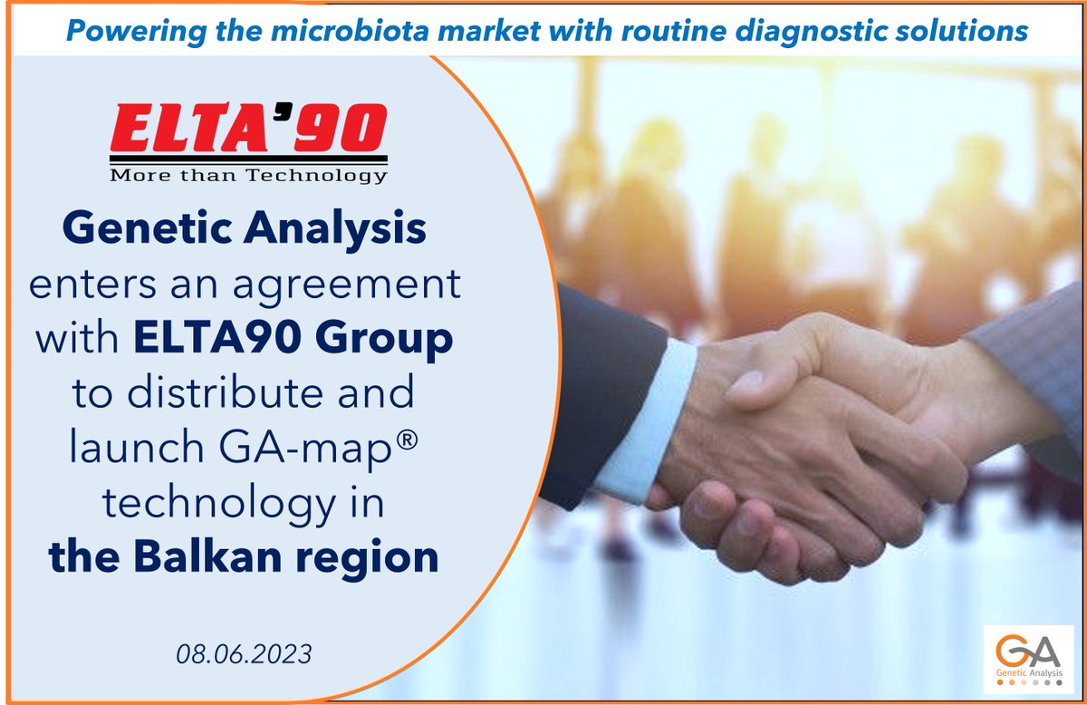 [#distribution] 🤝<a href="/GeneticAnalysis/">Genetic Analysis AS</a> enters an agreement with @ELTA90 Group to distribute and launch GA-map® technology in the #Balkan region.

➡️ Press release: lnkd.in/daqzdjMF

⭐GA-map® - Understand the gut microbiota (ga-map.com)

#diagnostics #innovation