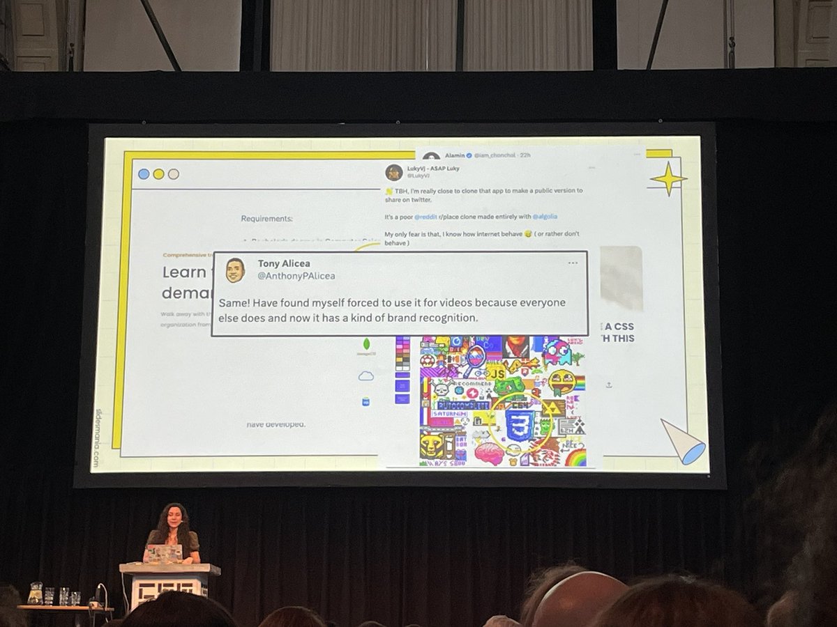 LukyVJ's tweet photo. Look mom!

My tweet about the upcoming talk I’ll give at the @algolia #DevCon got shown during @Una talk at the #CSSDAY 2023

Not for the reason you think 😅

In essence, CSS3 != CSS 😇

@frontstuff_io our pixel drawing got famous 🥹

#css #cssday23 https://t.co/c0w6kGvRHG