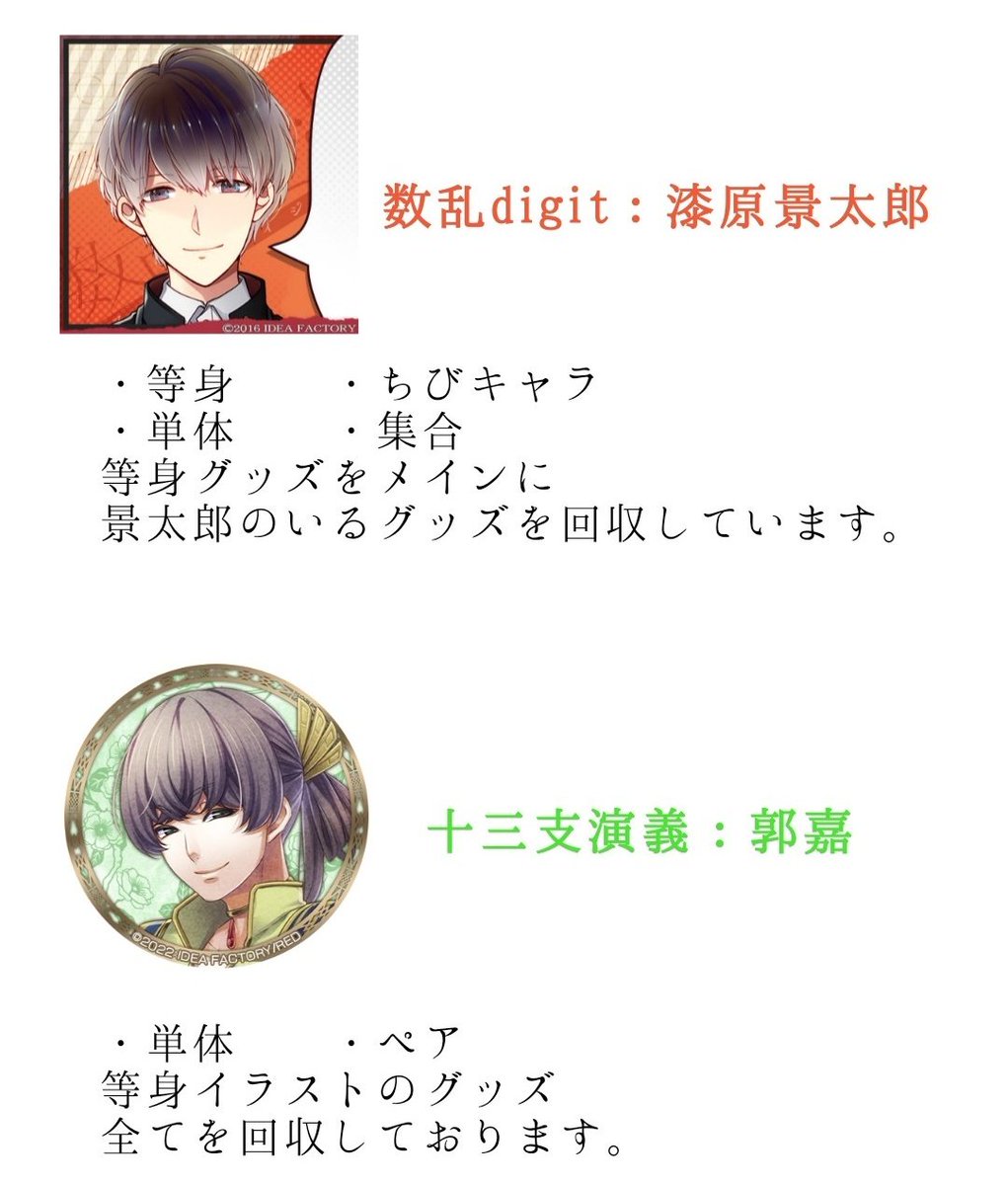 maimaitrading's tweet photo. 【買取/譲渡】
数乱digit︰漆原景太郎
十三支演義︰郭嘉
ピオフィオーレの晩鐘︰リー
白と黒のアリス︰琉唯
Binary Star：ヒイラギ・ミネ

上記5人のグッズを無限回収しております

求︰画像参照
譲︰定価 or 要相談

リプ時、金額のご提示をよろしくお願い致します。 https://t.co/ZQNayhH1DU