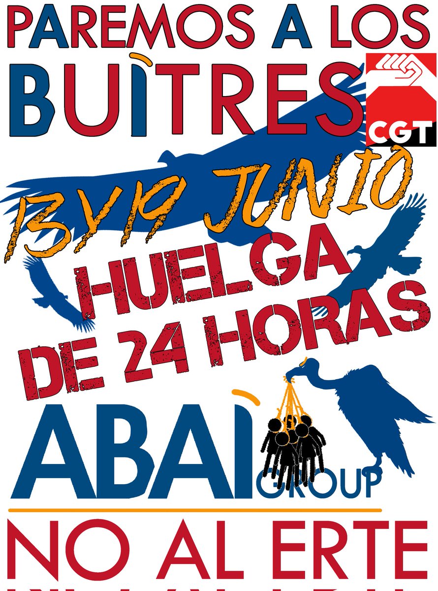 ⚫🔴 Na <a href="/CGT/">CGT</a> imos a por todas! 

Os voitres de #ABAI pararémolos todxs juntxs.

13 e 19 xuño, FOLGA DE 24 HORAS. 

13 de xuño, CONCENTRACIÓN ás 12h diante do edificio Proa. Matogrande (A Coruña) 

🔥 NON AO ERTE EN ABAI 🔥