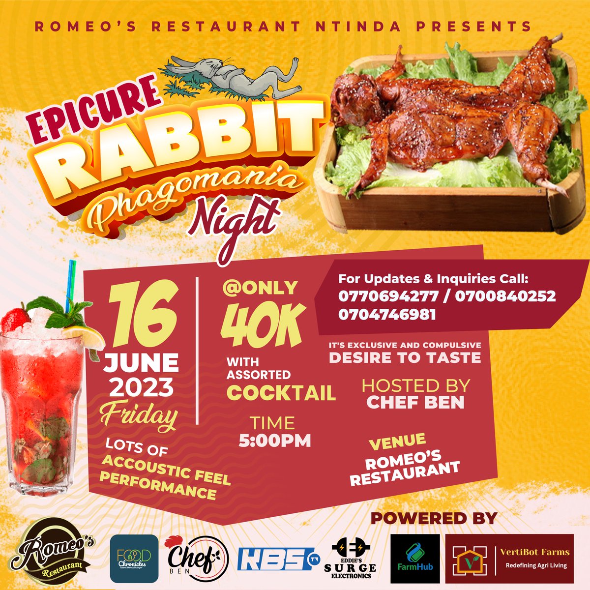 ChefBen_34's tweet photo. Looking for something new and different to try then be sure not to miss out on the Epicure rabbit Pangomania night at RomeosRestaurant
For inquiresβοΈ 0700840252, 0770694277
#RomeosRestaurant #rabbitmeat | #chefben #thefoodandthesmoke #foodblog #Rabbitmeatspecials
#Don'tmiss https://t.co/lDq1AkNUvg