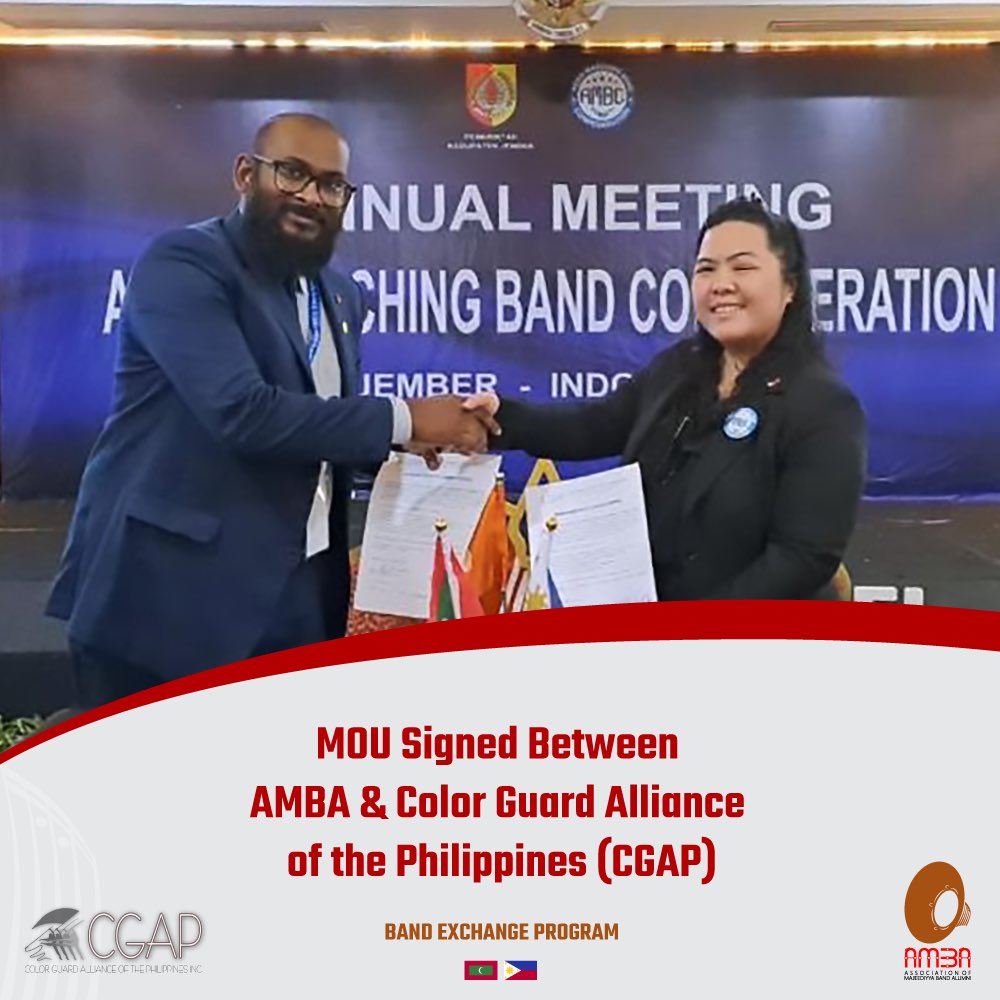 MOU Signed with Color Guard Alliance of the Philippines Inc. 🤝
Under this MOU, we will carry out exchange programs for the bands between both countries, conduct workshops, organize performances and other activities that help promote our musical cultures and practices.