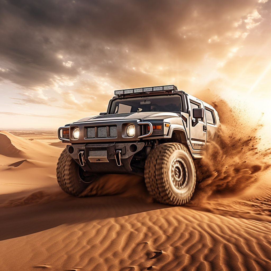 Unleashing power in the desert. The Hummer dominates the dunes. #OffRoadWarrior #midjourney