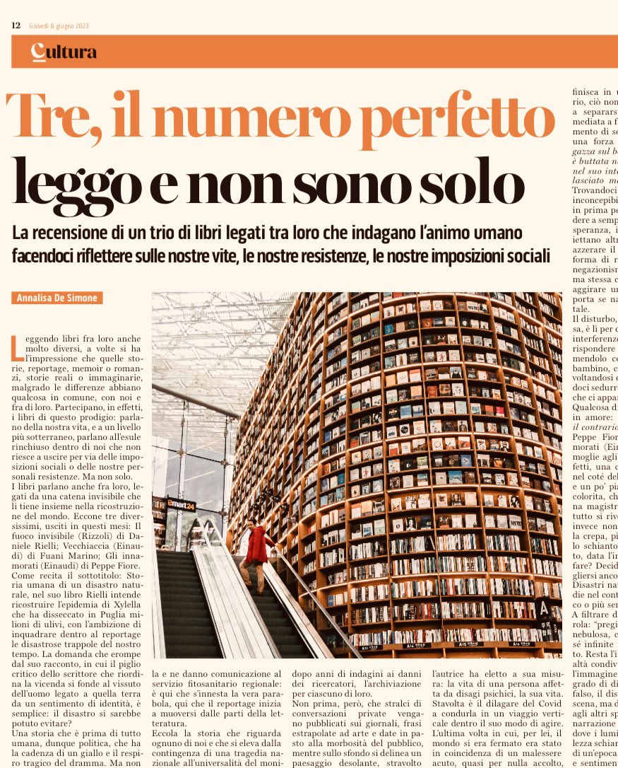 Oggi su <a href="/ilriformista/">Il Riformista</a> scrivo di libri diversi ma con qualcosa in comune, ché spesso i libri sono legati da una catena invisibile che li tiene insieme nella ri-costruzione del mondo.
Il fuoco invisibile di <a href="/danielerielli/">Daniele Rielli</a> 
Vecchiaccia di <a href="/FuaniMarino/">Fuani Marino</a> 
Gli innamorati di @peppe_fiore