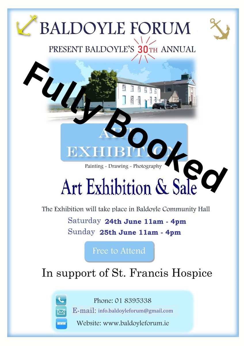 Yesterday, the 7th June was the closing date for our Art Exlhibition applications . 
Due to an amazing response we are completely booked and cannot take any more applications.

Hope to see you alll there on the 24th and 25th June from 11am to 4pm.