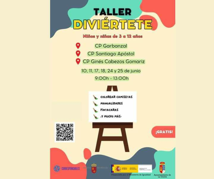 Compartimos unos talleres que organiza el Ayuntamiento de La Unión para niños y niñas de 3 a 12 años.