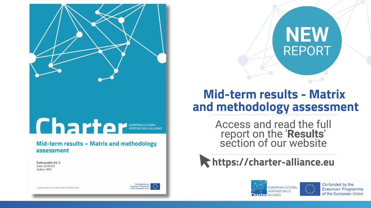 🔵New #CharterAllianceEU Report!

✅This new delivery looks back at the work carried out by CHARTER and its methodology for a mid-term assessment, providing new inputs and important recommendations for the #CulturalHeritage sector.

👉Read now: bit.ly/43LnCgb