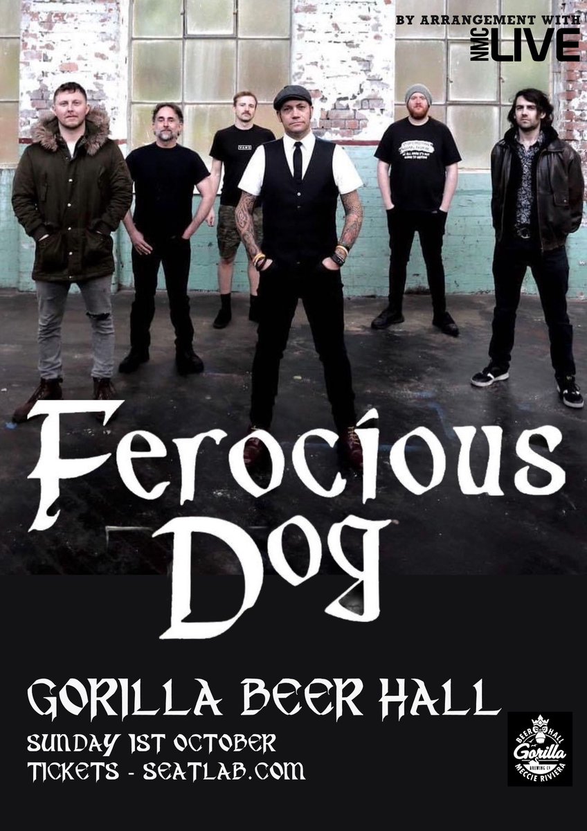 ** GIG ANNOUNCEMENT ** @FerociousDog join us on Sunday 1st October for a show not to be missed! Ferocious Dog are a six-piece band who deal in a vibrant vein of Celtic-folk infused punk rock. You won't want to miss this one! @NMCLive Tickets: gorillabeerhall.seatlab.com/events/01-10-2…