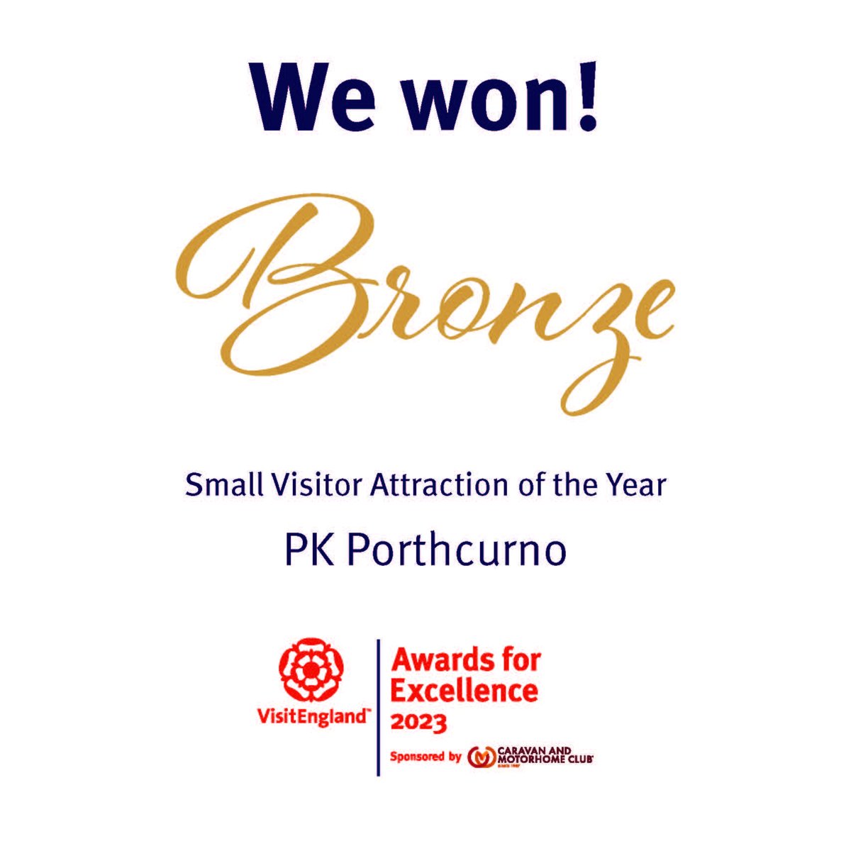 We are very proud to have won bronze at national level for #SmallVisitorAttractionoftheYear at the @VisitEngland #VEAwards23 last night. Thank you all for a great event 🙏

@swtourismawards @CornwallTA @VisitEnglandBiz