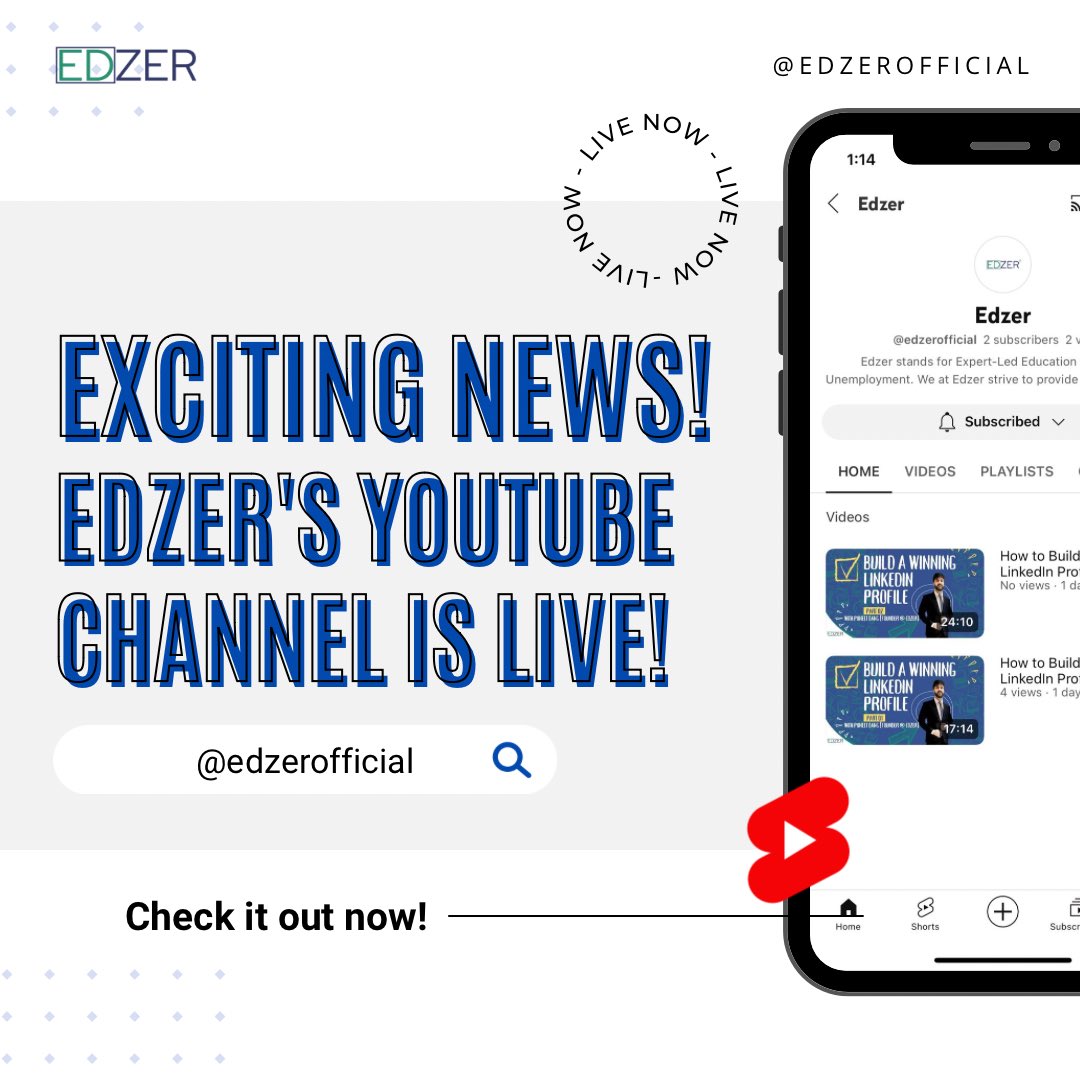 edzerofficial's tweet photo. Big news. Edzer is now on Youtube!🎉 Discover a treasure trove of educational content, including our recent webinar on creating a winning LinkedIn Profile. Don’t forget to like, share and subscribe for more valuable content! 
#edzer #edtech #YouTube #YouTubeLive #subscribe #like https://t.co/nOtzLf0ogM