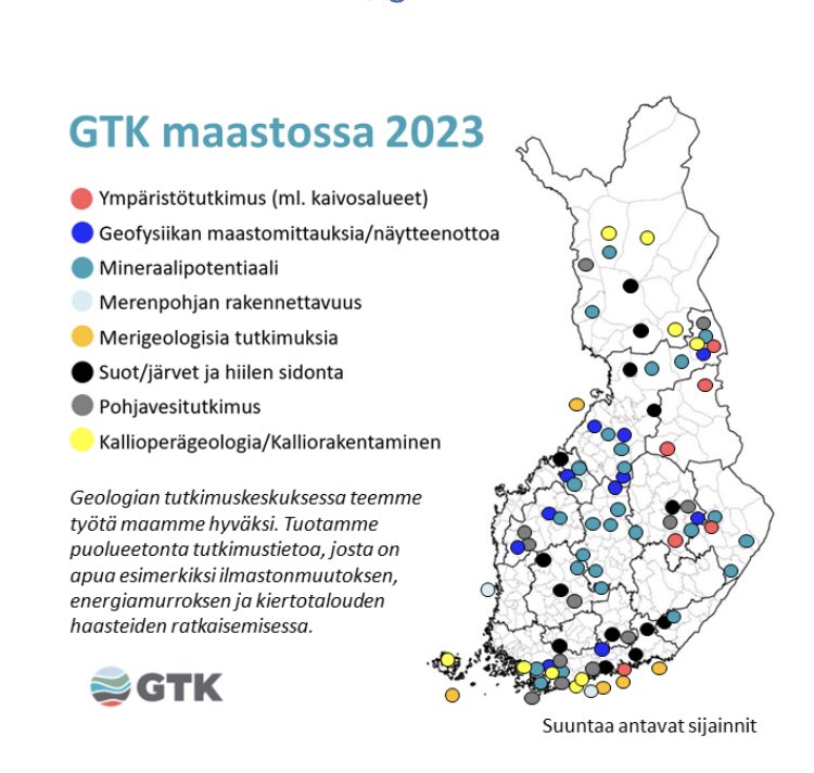 Teemme monipuolista tutkimustoimintaa maastossa #maammehyväksi. Mitä kaikkea ja missä? Tässä hyvä kooste.

gtk.fi/ajankohtaista/…

@GTK_FI #tutkimus #kenttätyö