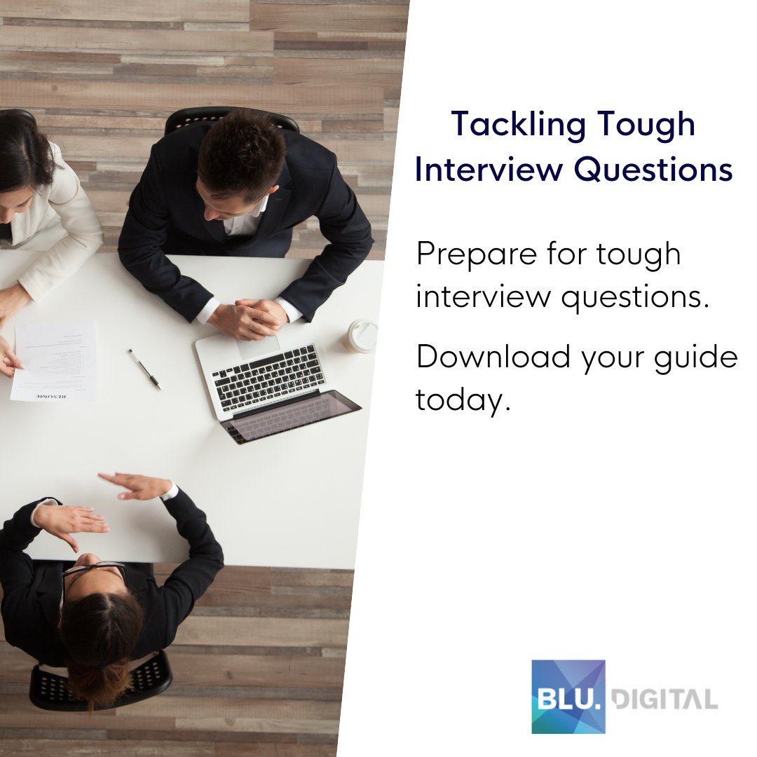 'Ermmm....' 😐 Is that your response to a tricky question? 

Tough questions during interviews can catch you off guard, but preparing well minimises the chances of this happening. 

Download our guide: blu-digital.co.uk/blog/tough-int… 

#interviewquestions #interviewtips