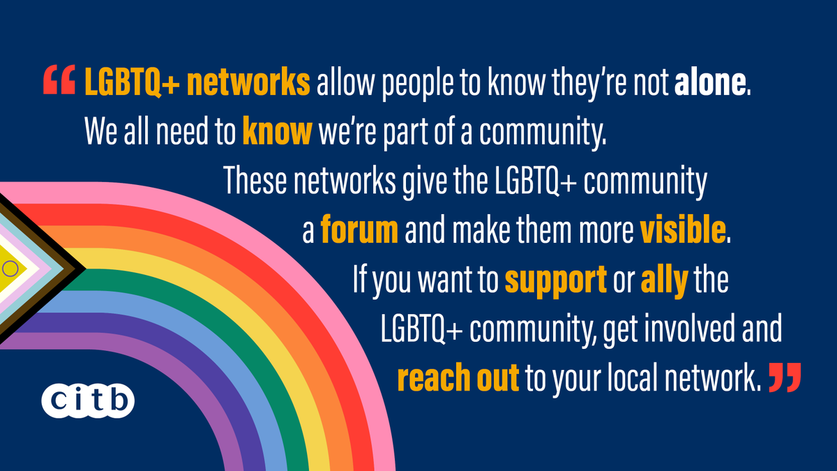 Let's all do what we can to make the LGBTQ+ community feel that they belong in construction. LGBTQ+ networks provide 'safe spaces' for employees to express their concerns and more. See below to find out 👇 Visit for more info: bit.ly/3cud9xB #CITBPrideMonth