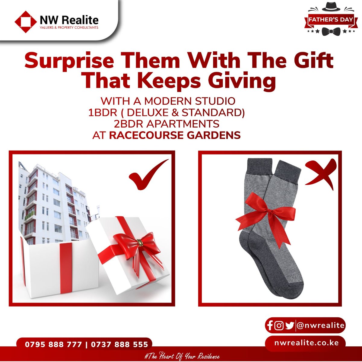 What better way to show your appreciation for the father figure in your life than by giving them a gift that will increase in value over time?

To find out more; 
Call Us!
0737 888 555| 0795888777
nwrealite.co.ke/properties
#NWRealite #WeTouchItWeAddValue