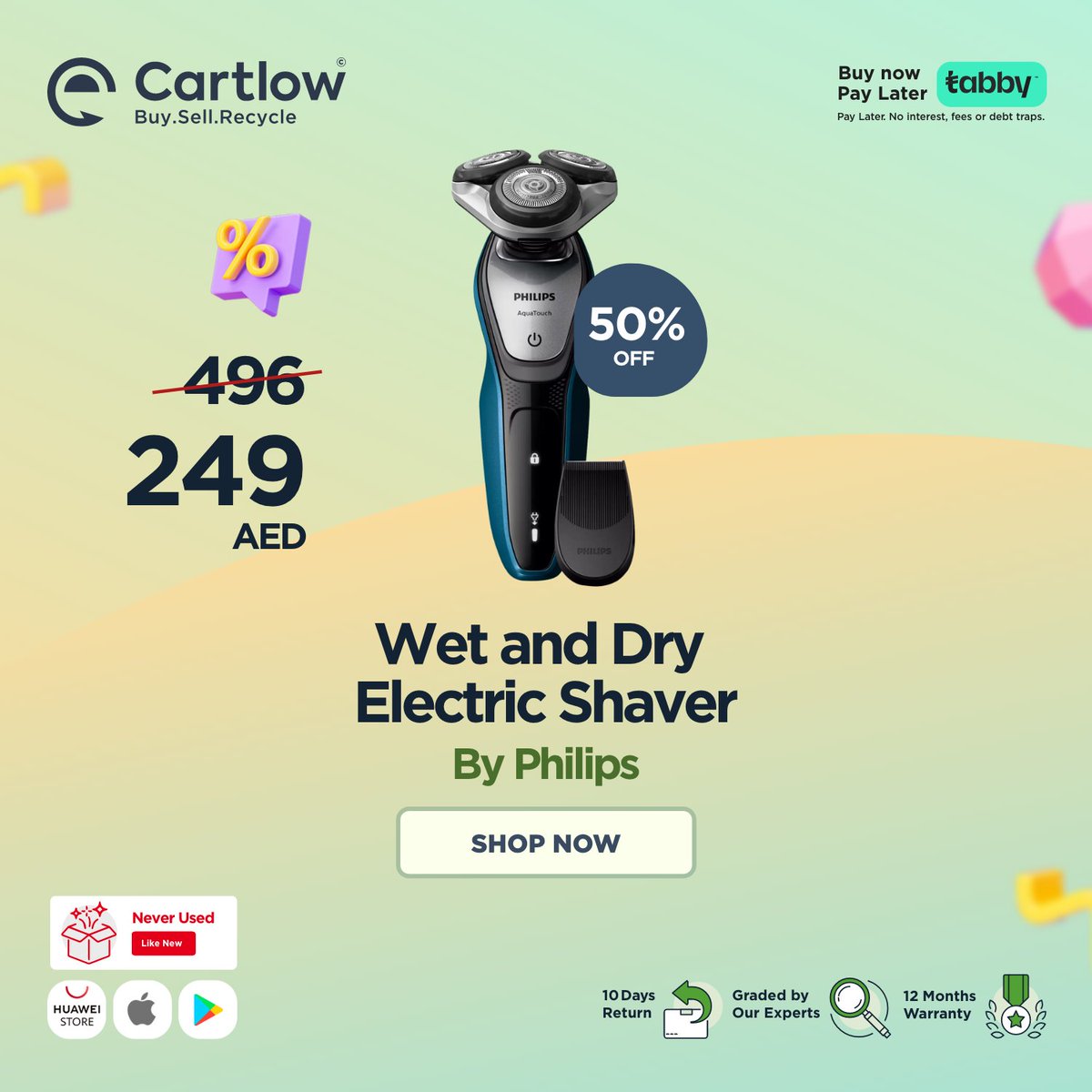 Get a clean and smooth shave every day with Philips Wet &amp; Dry Electric Shaver✨

Grab the deal of the day now for only 249 AED instead of 496 AED and experience the ultimate grooming experience! 🫰

Order Now 👇🏻
bit.ly/3qcRljC

#cartlow
#cartlowdeals
#discounts