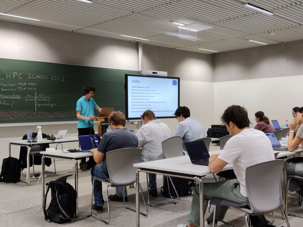 ULHPC's tweet photo. Day 3 of the #HPCSchool 2023 @uni_lu began this morning with O. Marcu giving the practical session "Big Data on #HPC: Deployment and Performance". https://t.co/kCX4muB0sl