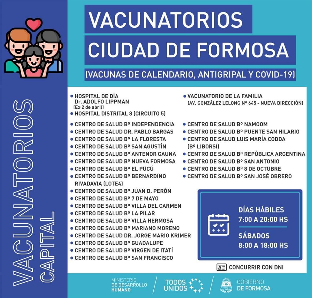 ⚠️ ATENCIÓN‼️

☝️Te recordamos los vacunatorios públicos que tenés a tu disposición en diferentes puntos de la ciudad capital...😉