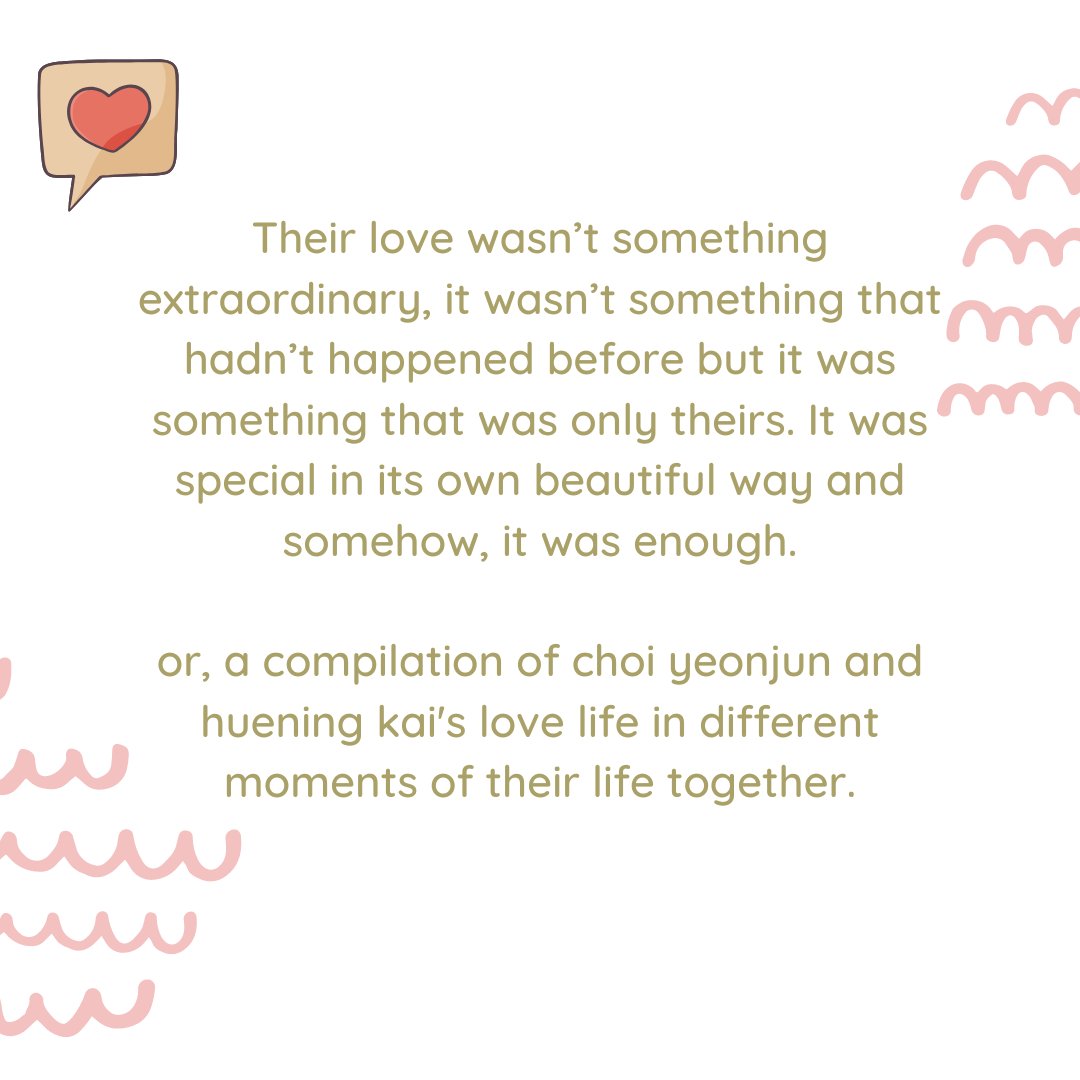 this is what falling in love feels like⏳💘

► yeonjun/huening kai; yeonkai🦊🐧
► 2.6k
► established relationship, ldr
► for <a href="/yeonkaifest/">yeonkai fest: round 4⋆｡˚♡</a> 

🔗: archiveofourown.org/works/47653189