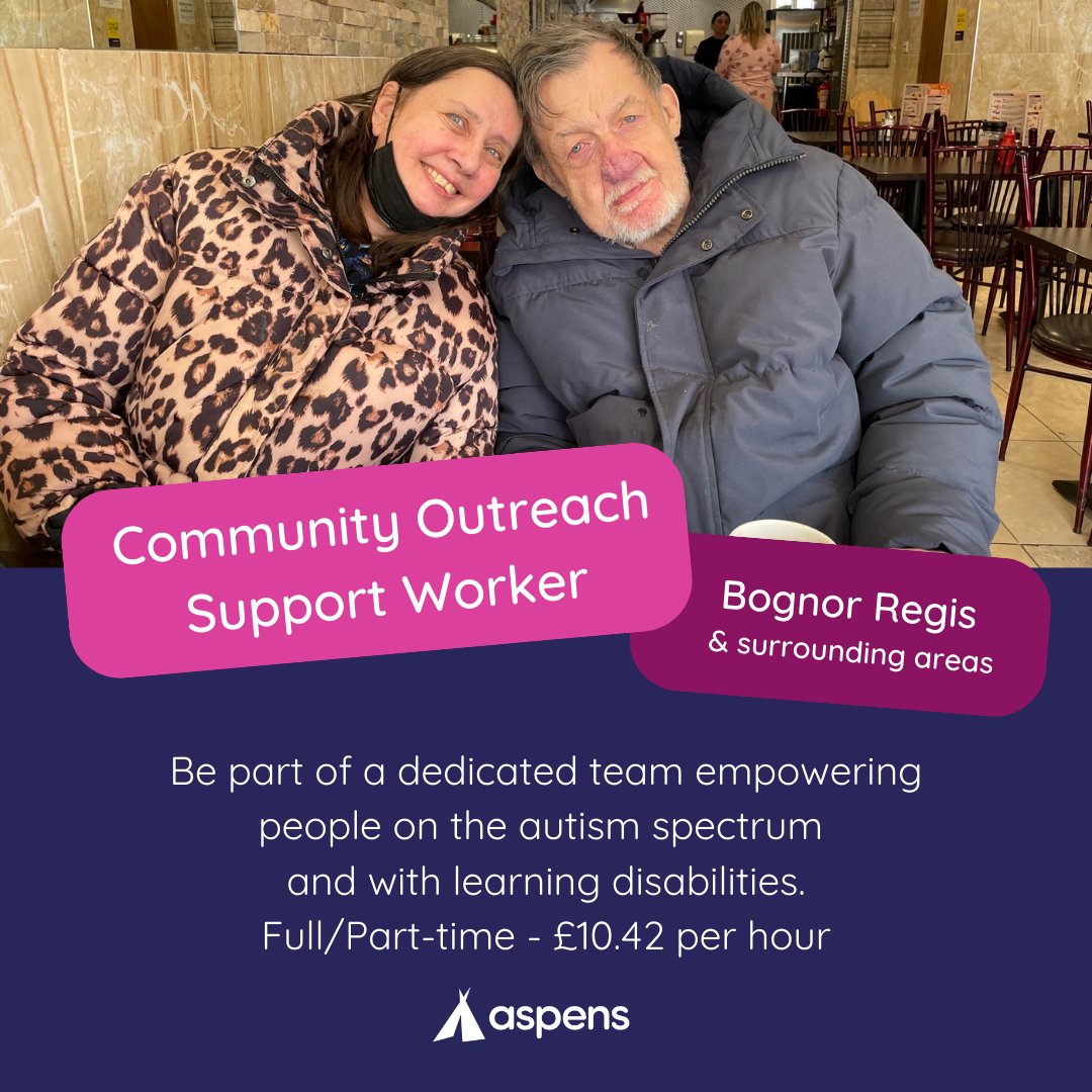 📣Join our team! 

Community Outreach Support Worker, #BognorRegis and surrounding areas.

Find out more and apply here: aspens.org.uk/community-outr…

#MoreThanAJob #JobToBeProudOf
#WestSussexJobs  

@JCPinSussex