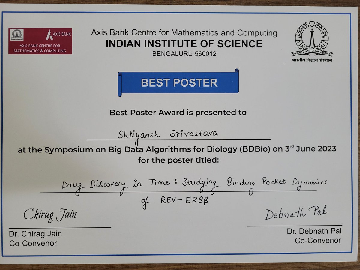 Computational Biology @IITGN (@iitgncompbio) on Twitter photo Many congratulations Shriyansh on winning the best poster award at the BDBio conference held at <a href="/iiscbangalore/">IISc Bangalore</a> recently. Many congratulations Shriyansh on winning the best poster award at the BDBio conference held at <a href="/iiscbangalore/">IISc Bangalore</a> recently.