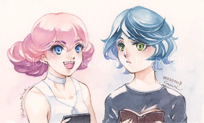 ソフィとノレア/水星の魔女  透明水彩・ランプライト・名村大成堂ノルム