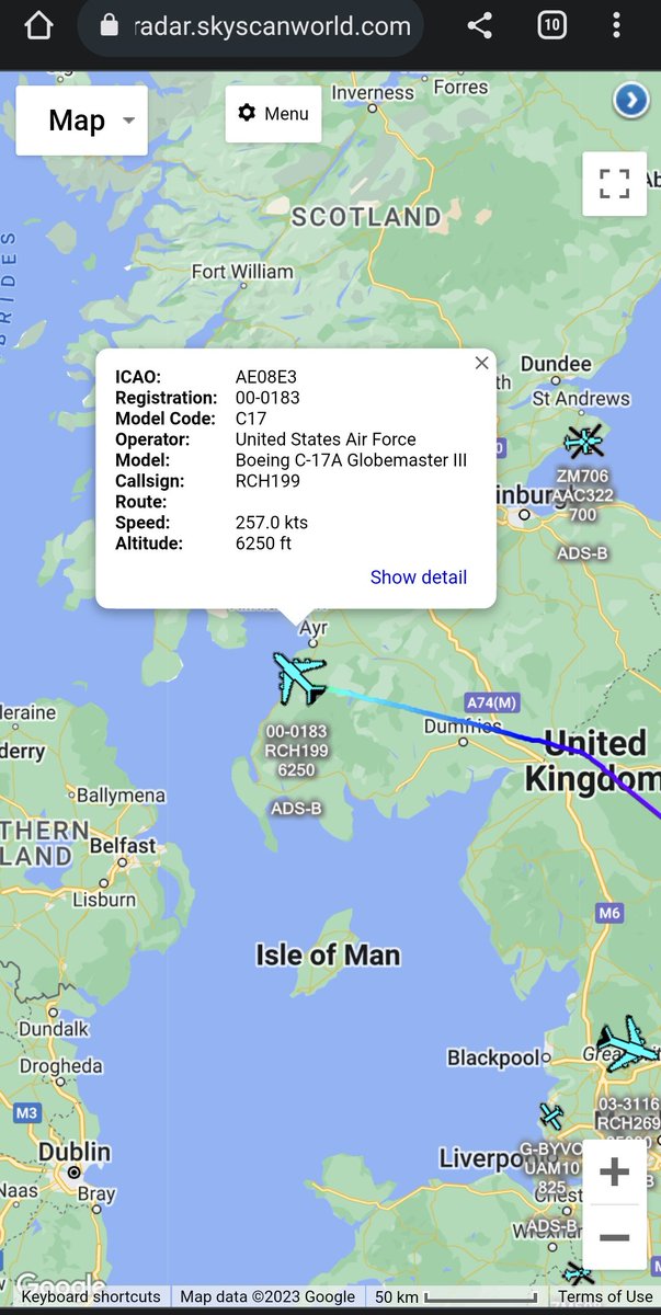 scan_sky's tweet photo. #USAF 🇺🇸 - Boeing C-17A Globemaster III - 00-0183 - #RCH199

Now Inbound To Main Operating Base (MOB) Prestwick 🏴󠁧󠁢󠁳󠁣󠁴󠁿 From Wunstorf Air Base 🇩🇪 https://t.co/t2s8G4NtzM
