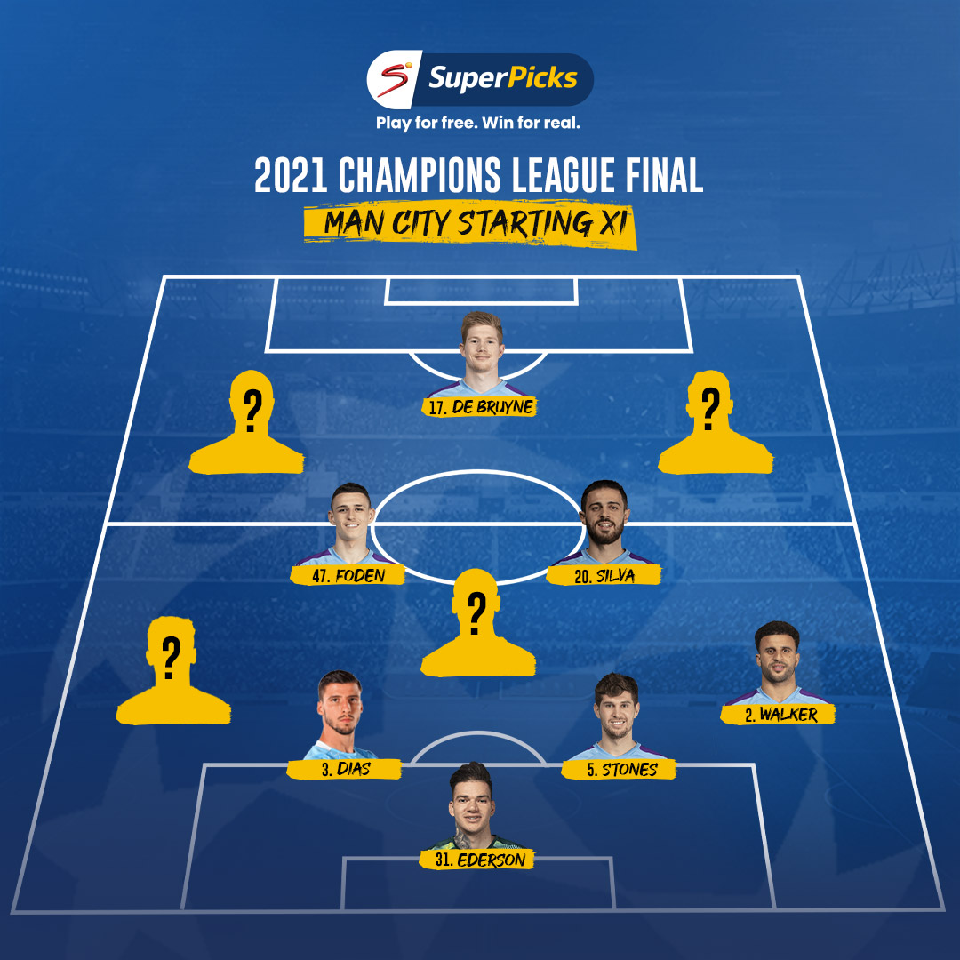 SuperPicksGH's tweet photo. Test your knowledge 🧠

These 7️⃣ City players lost the #UCL  final to Chelsea in 2021

Can you tell us which other 4️⃣ players started the game?
#SuperPicks #PlayForFree #WinForReal https://t.co/LfQq3v22Tm