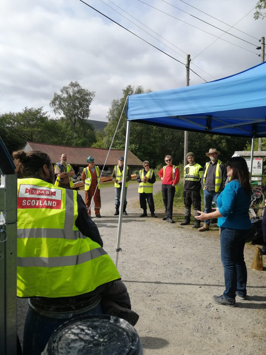 SPABScotland's tweet photo. This morning we’re starting our #WorkingParty with a toolbox talk and history of the Category A Listed Finzean Watermill site where we’ll be carrying out crucial timber repairs to the building. https://t.co/y85hE3zqq7