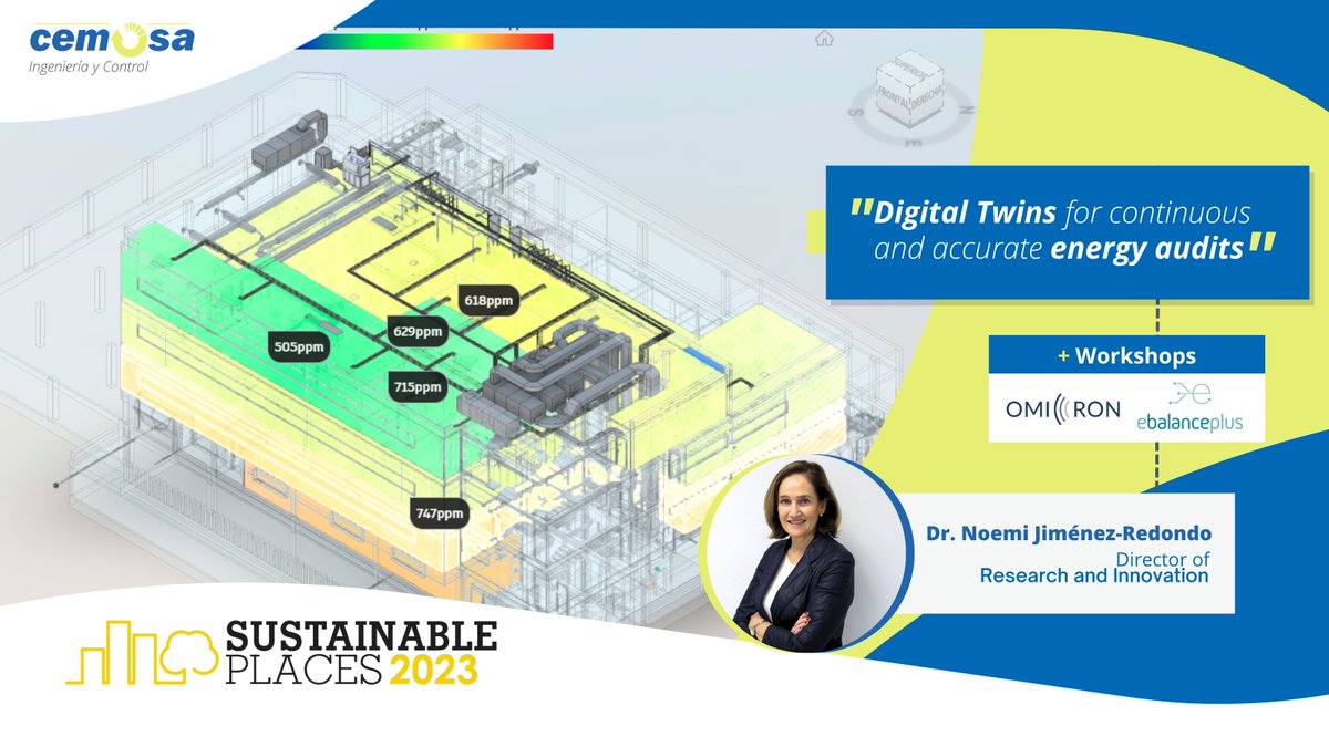CemosaOficial's tweet image. 📢Sustainable Places 2023 (#SP2023)

Our Director of Research and Innovation, @noemi_redondo, will present internal developments on #DigitalTwin at the 11th annual edition of @sustainplaces, which will take place in #Madrid (Spain) next week.

#CEMOSA
#research #innovation