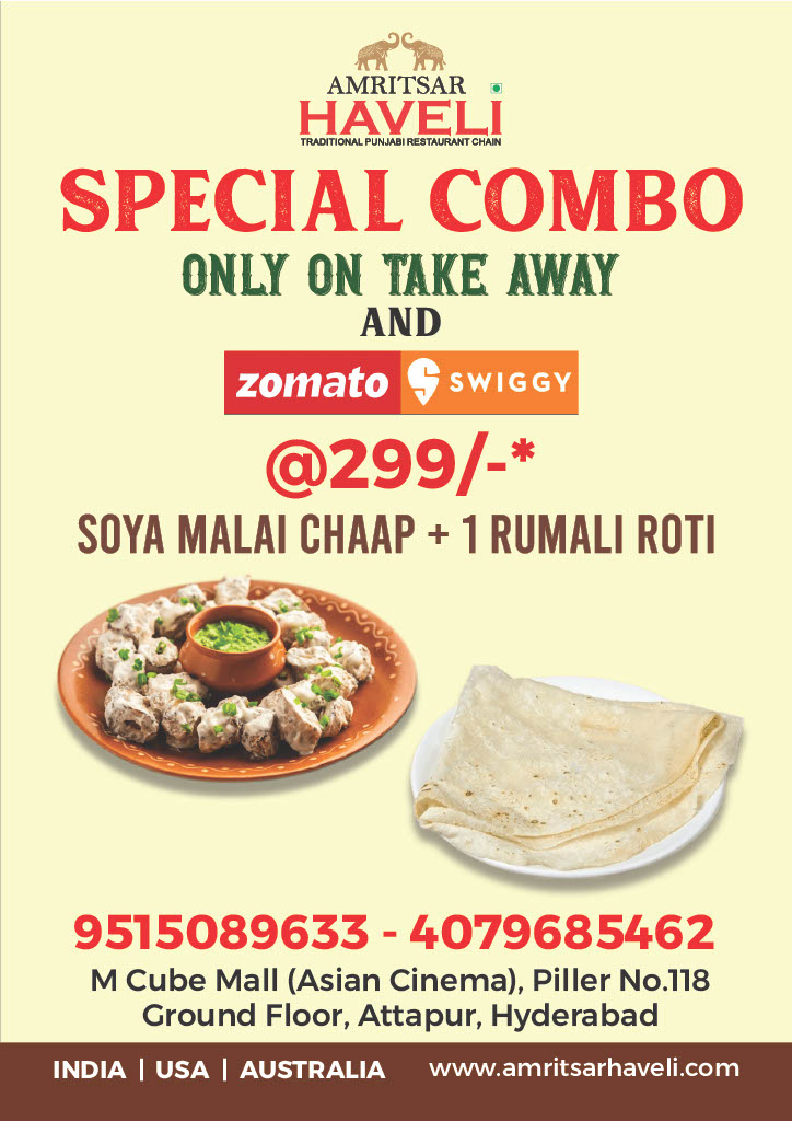 amritsarhaveli_'s tweet image. SOYA MALAI CHAAP + 1 RUMALI ROTI
@299/-*

&amp;gt;&amp;gt;SPECIAL COMBO AT AMRITSAR HAVELI (ATTAPUR) HYDERABAD&amp;lt;&amp;lt;
Contact Us :
📞 9515089633
☎ 040- 79685462

"ONLY TAKEAWAY THROUGH ZOMATO AND SWIGGY"
.
#SoyaMalaiChap
#RumaliRoti
#VegetarianDelights
#PlantBasedProtein
#HealthyEating
#VeganFood
