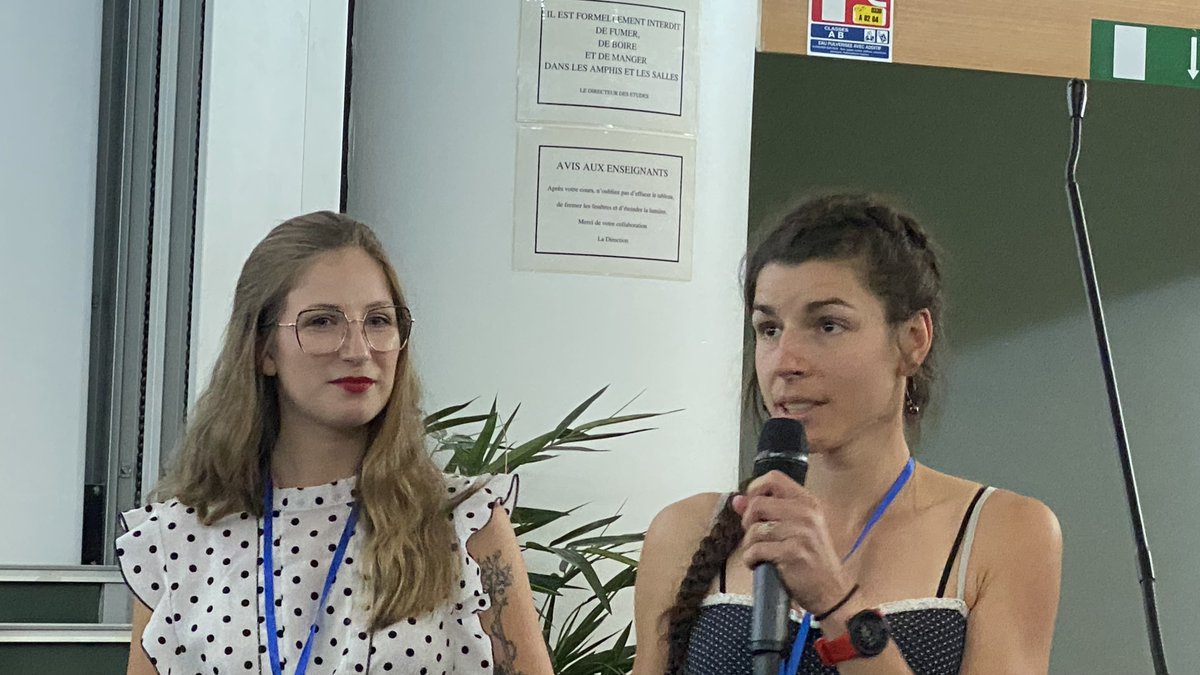 Alexia Kindler and Jessica Coulleray inaugurating the new Chemistry-Biology duo communication format at #ChemBioStrasbourg2023 on Deciphering of retinoid storage and metabolic pathways using bioorthogonal chemistry-based strategies