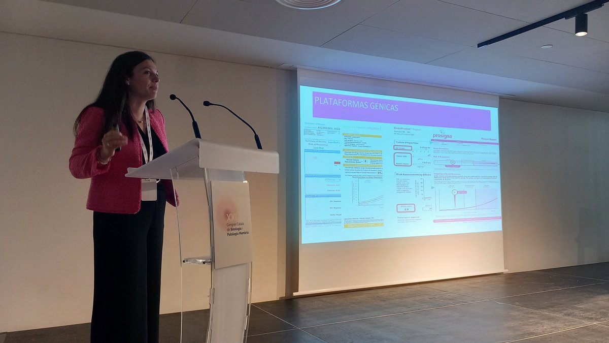 CorpoSalutMS's tweet photo. Intervé la Dra. Vidal Losada, del servei d'oncologia mèdica d'@hospitalclinic, per parlar de la plataforma HER2DX. #comissiomedica #CCSPM23 https://t.co/EpW4l703MX