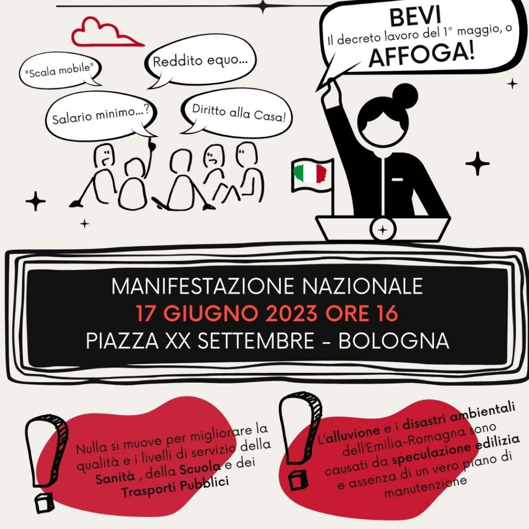 #Cublavorosociale Appello all'unità d'azione per la #giustizia sociale e climatica. 
#Manifestazione sabato 17 giugno a #Bologna #sindacatidibase
Info, orari, contenuti: cub.it/appello-alluni…