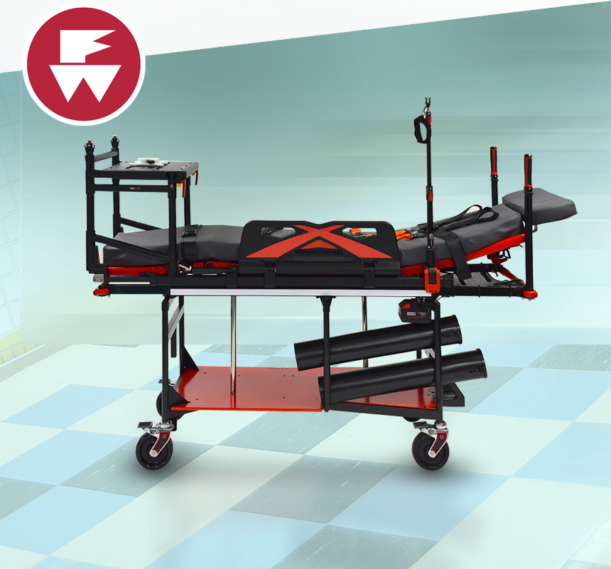 fernoukltd's tweet image. FERNO Critical Care Trolley used throughout the NHS when the safe transportation of very poorly patients is required.
Here’s a pic BEFORE all the monitors, pumps, gasses, fluids, specialist equipment, leads and patient gets put on - AFTER you can only see the wheels.