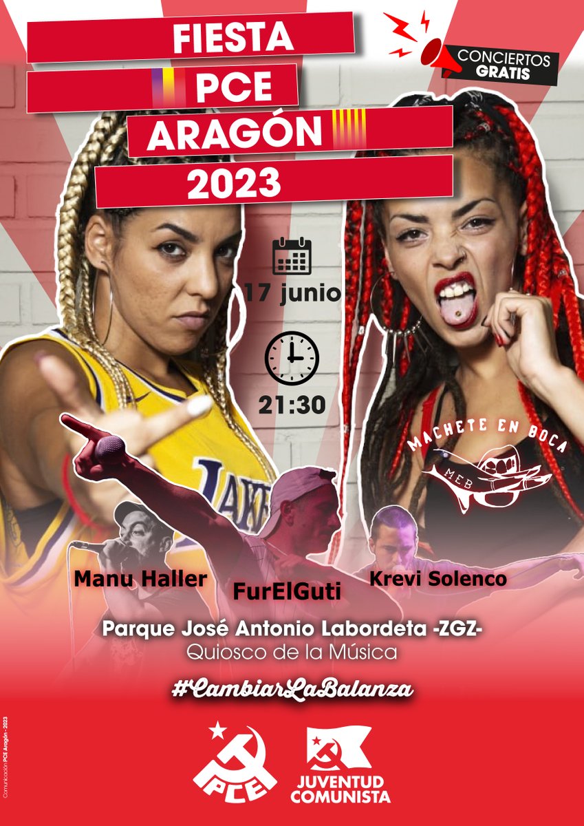 PCEAragon's tweet photo. El 17 de junio tenemos nuestra fiesta y atención porque habrá conciertazos 😍.

🔥 @MacheteEnBoca 
🔥 @furelguti 
🔥 Manu Haller
🔥 @KSolenco 

⏰¡A las 21.30h! 

Os esperamos en el Quiosco de la música del Parque Grande José Antonio Labordeta de Zaragoza. https://t.co/VLEuHCDWF9