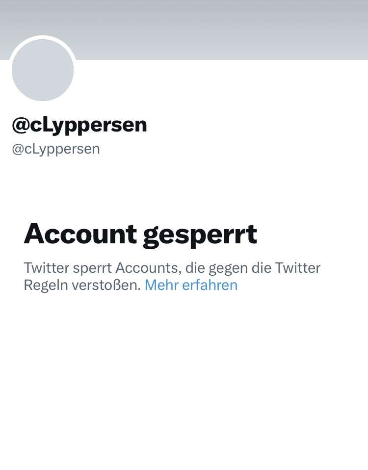 Account von Head of Meldemuschi @cLyppersen gesperrt.

I bims #Hetzlichendank