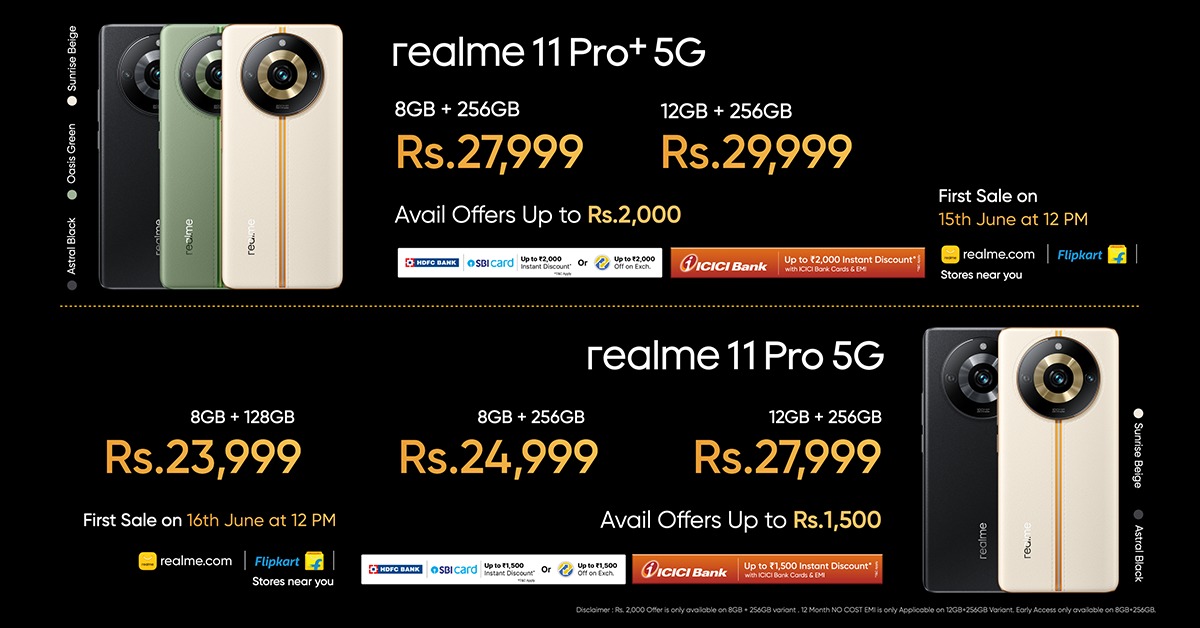 Realme 11 Pro 5G and Realme 11 Pro+ 5G Prices