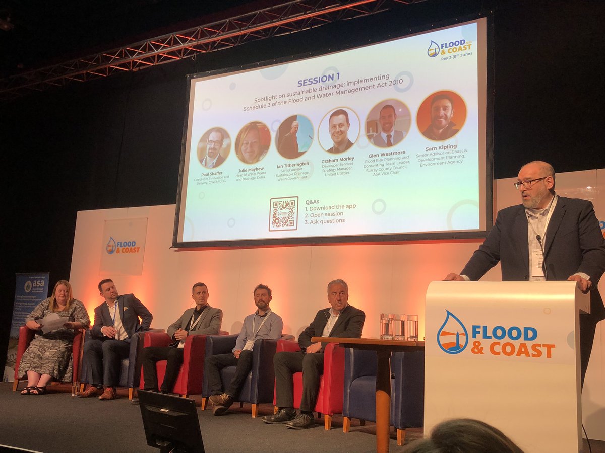 The great and the good of the #SuDS world kick off day 3 of #FloodandCoast2023 talking about the implementation of Schedule 3 of the Flood and Water Management Act.