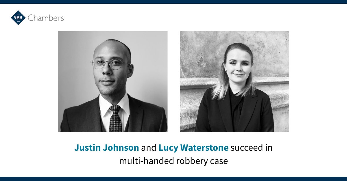 9BRChambers's tweet photo. Justin Johnson and Lucy Waterstone successfully co-defended in a recent multi-handed robbery case involving youth defendants and a young complainant.
   
Read more about the case here ➡️ https://t.co/Zzv5KnZ2WE

#robbery #theft https://t.co/6cpbwYI4xV