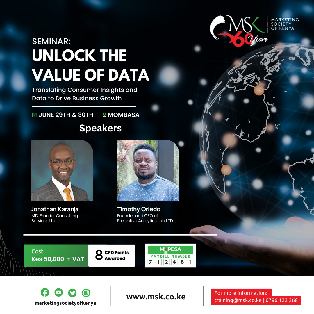 msk_kenya's tweet image. Unlock the Power of Consumer Insights and Data!

Join us as we delve into the world of data-driven decision-making and explore innovative ways to harness its potential.

Secure your spot now by registering on bit.ly/41RWg71

#DataValue #Seminar #MSK