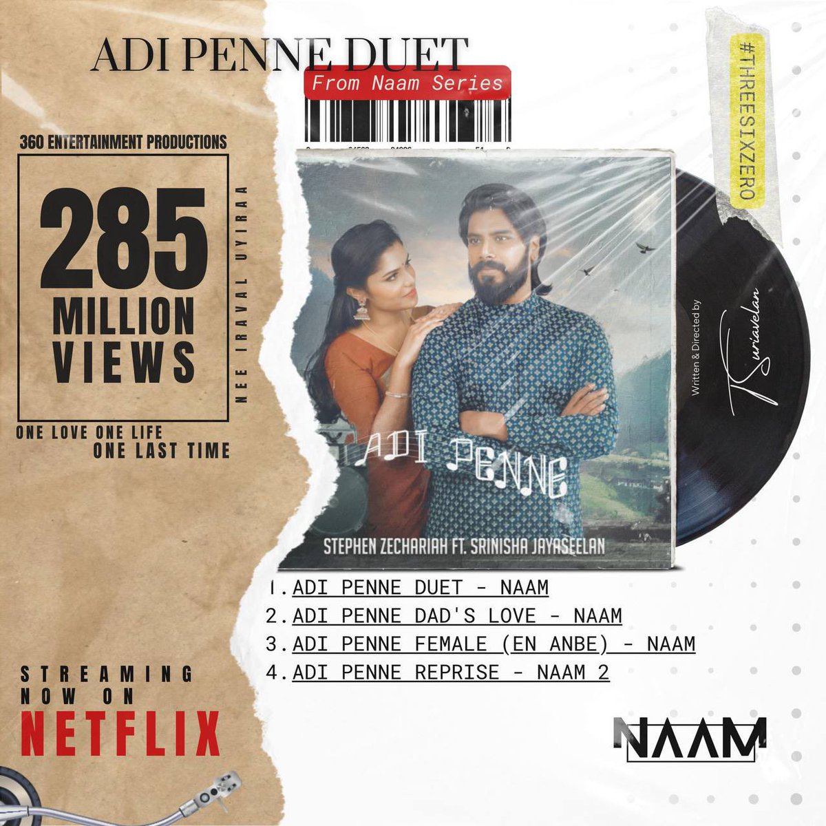 360EntPros's tweet image. Adi Penne from Naam Series has crossed a massive milestone of 285 million views! We owe our success to our amazing fans who have ignited our passion and kept us going! 🔥

Have you heard all 4 versions? 
#Threesixzero

#oneloveonelife #naam #naamseries