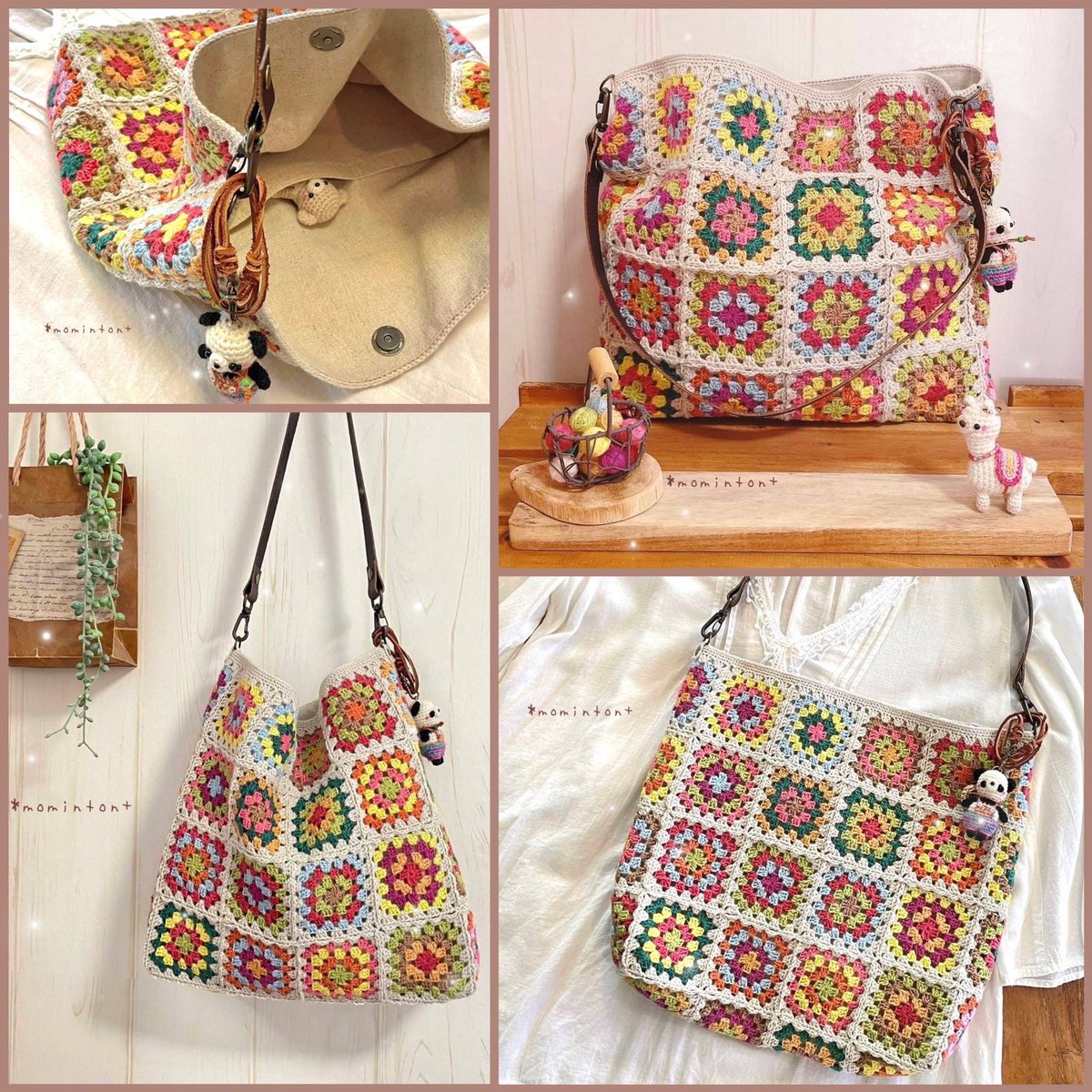 mn___3014's tweet photo. モチーフ編みバッグ👜
編みました(๑ ́ `๑)✨
持ち手は取り外し可能にしました🎶
 #編み物 #ハンドメイド  #モチーフ編み https://t.co/7ZYIdLMsPg