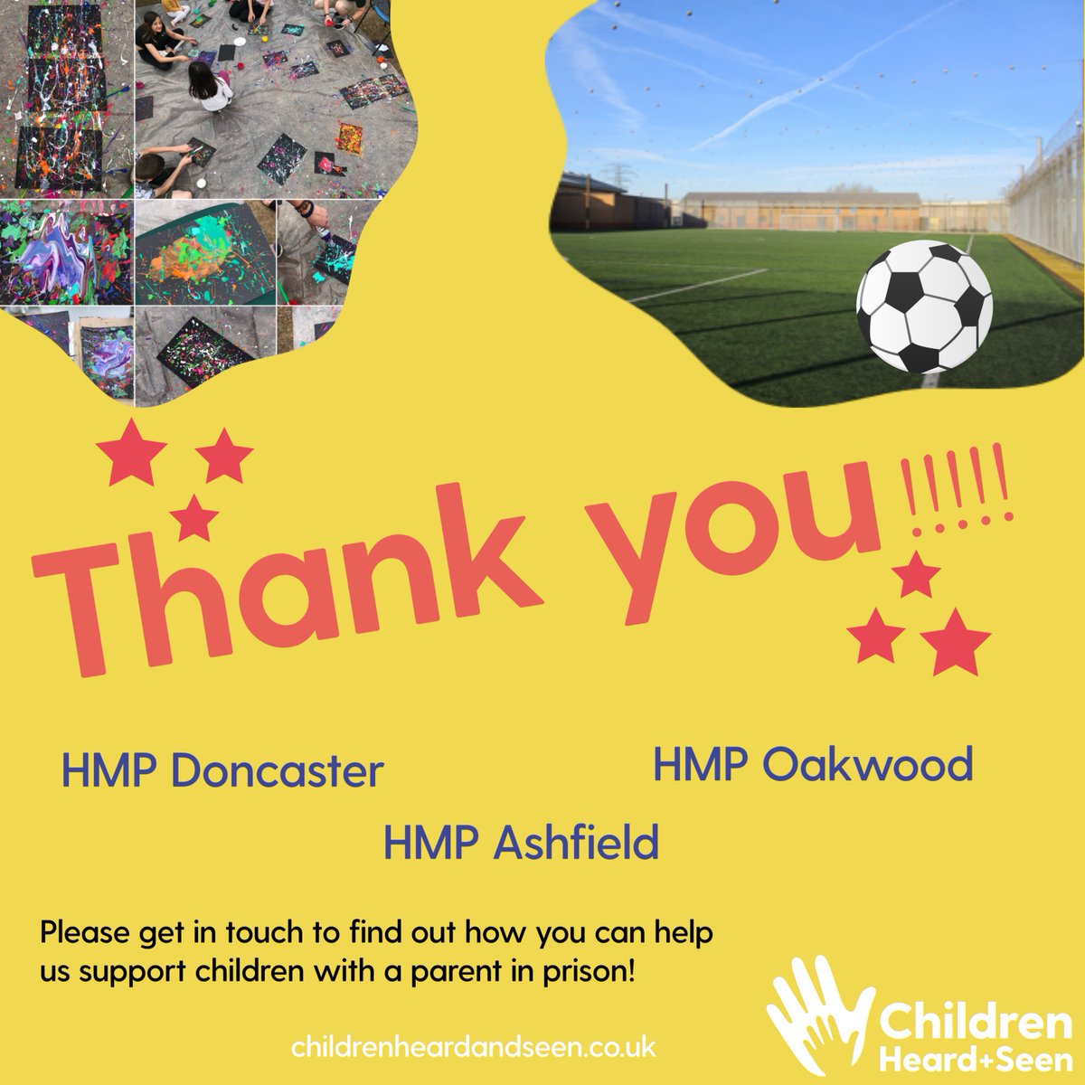 A huge Thank You to all the prisons who regularly fundraise for us! From staff v prisoners football matches, to print & design projects - there are many different ways to help create lasting change for children with a #parentinprison
@HMPAshfield @HMPDoncaster @hmpoakwood_